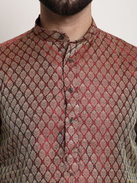 SOJANYA Woven Design Mandarin Collar Silk Cotton Kurta