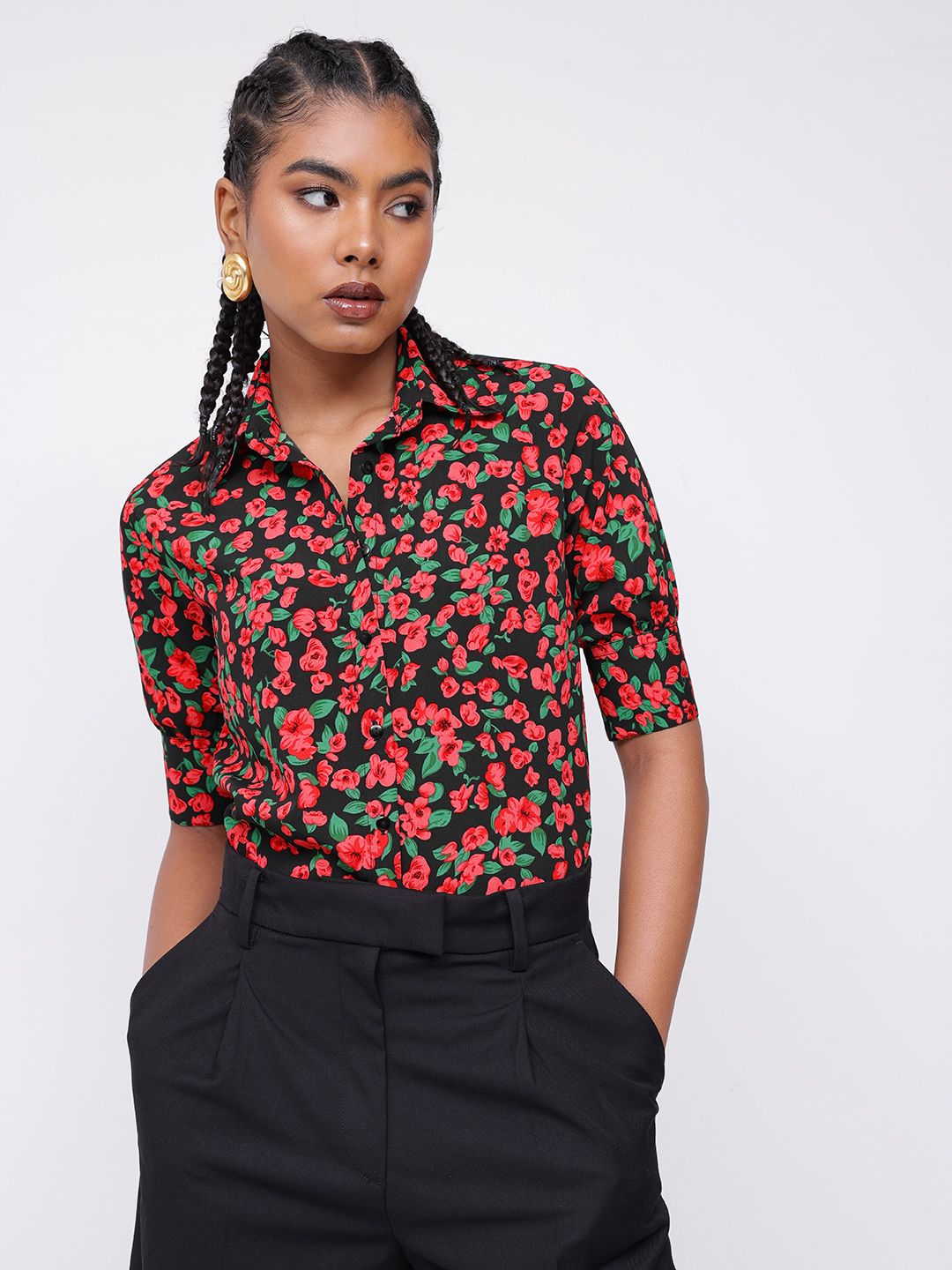 DressBerry Vibrant Bright Floral Printed Shirt
