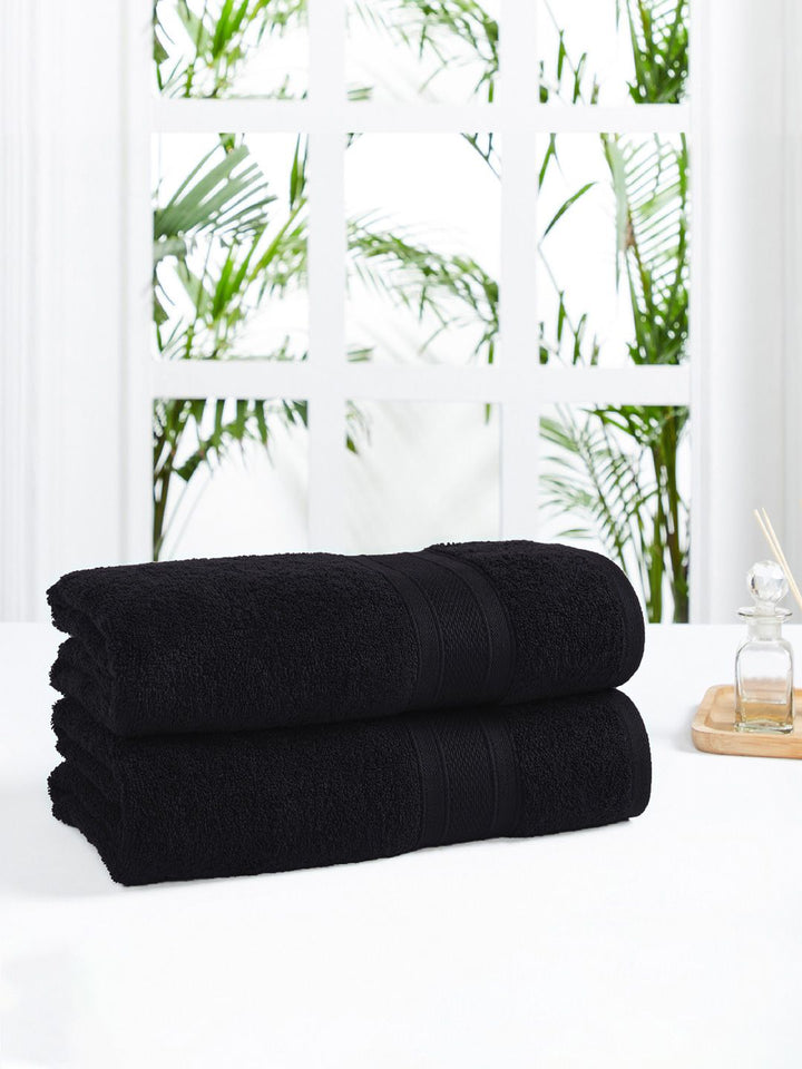 MYTRIDENT Black Set Of 2 500 GSM Pure Cotton Bath Towels