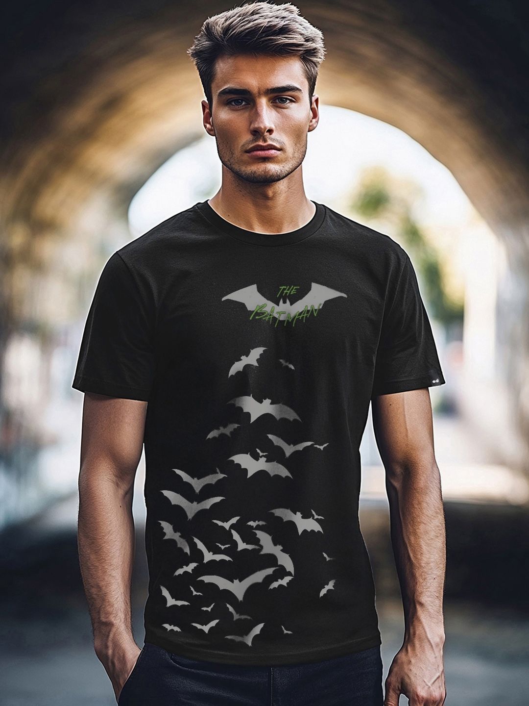 Bewakoof Lelaki Hitam Batman Bercetak T-Shirt Kapas Murni