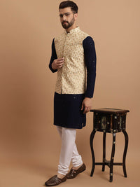 SOJANYA Ethnic Embroidered Sequinned Pure Cotton Kurta & Churidar With Nehru Jacket