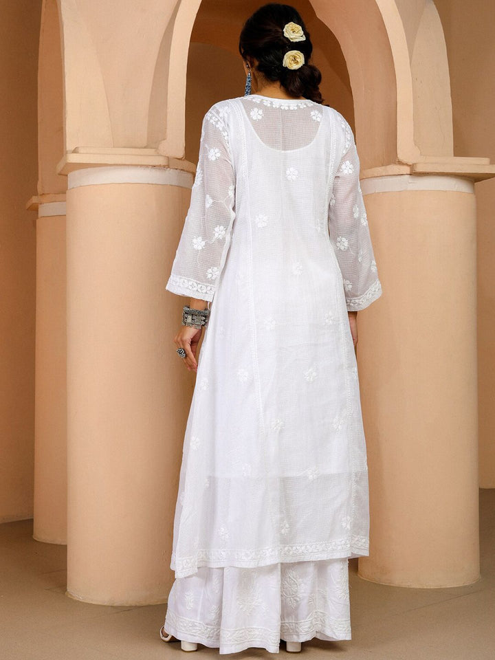 House of Chikankari Women White Kota Chikankari Embroidered Kurta