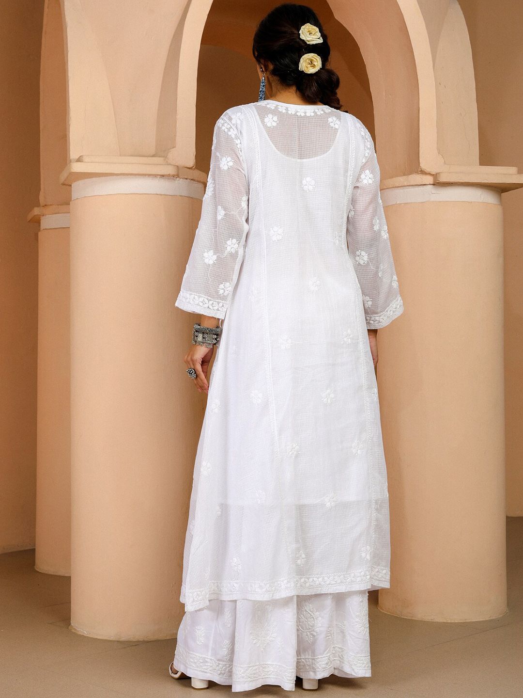 House of Chikankari Women White Kota Chikankari Embroidered Kurta