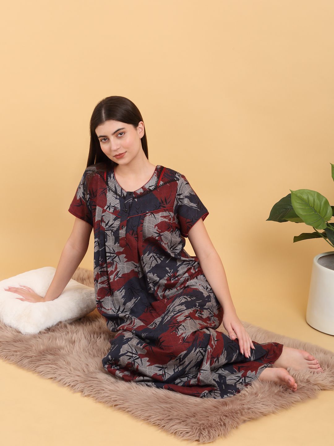 Sweet Dreams Round Neck Print Maxi Nightdress