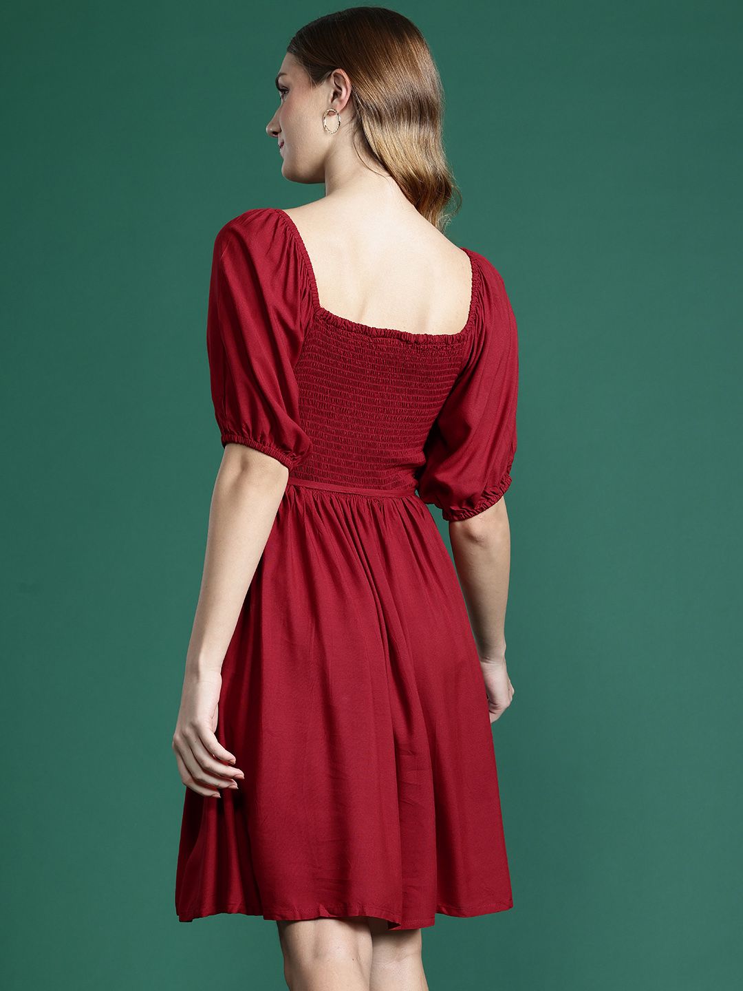 DressBerry Puff Sleeve A-Line Mini Dress with Belt