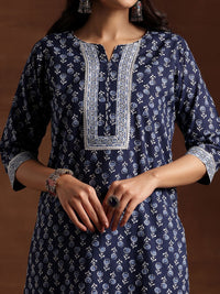 Libas Floral Printed Notch Neck Pure Cotton Straight Kurta with Trousers & Dupatta