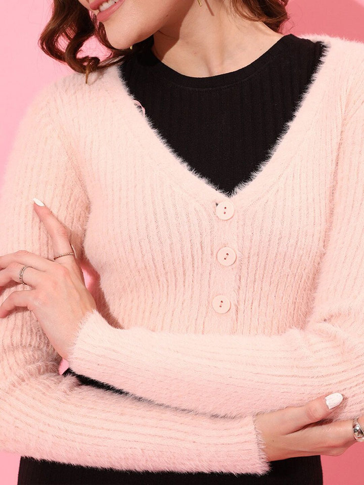 STREET 9 Women Peach-Coloured Crop Cardigan