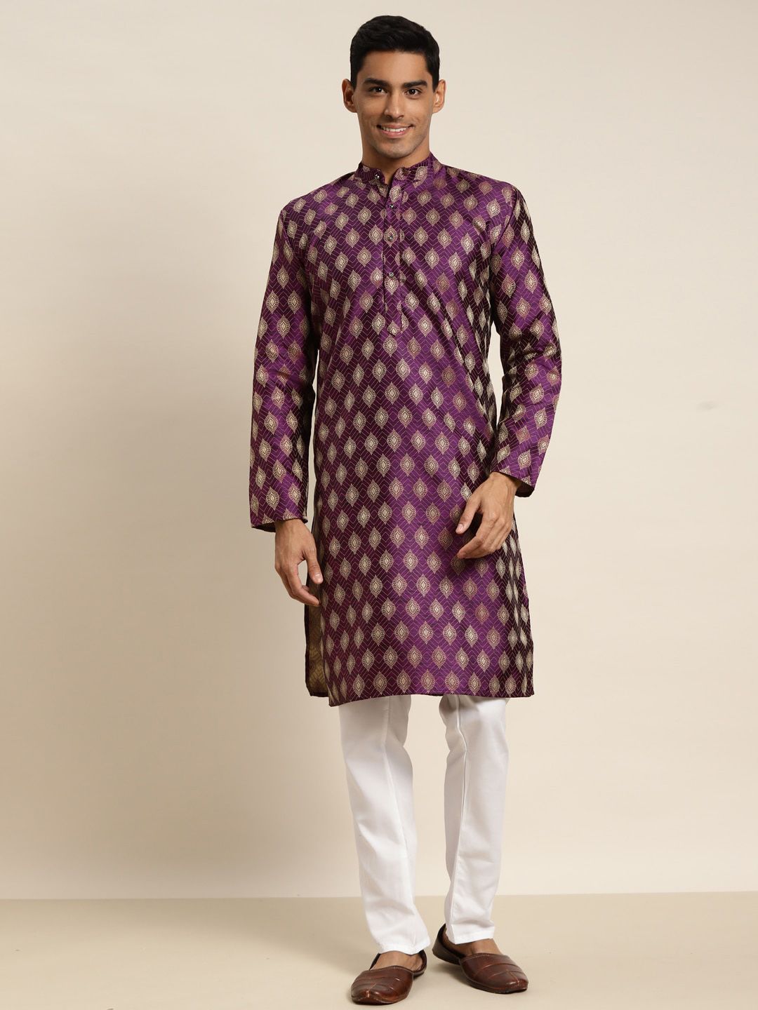 SOJANYA Kurta Tenun Motif Etnik Kolar Mandarin