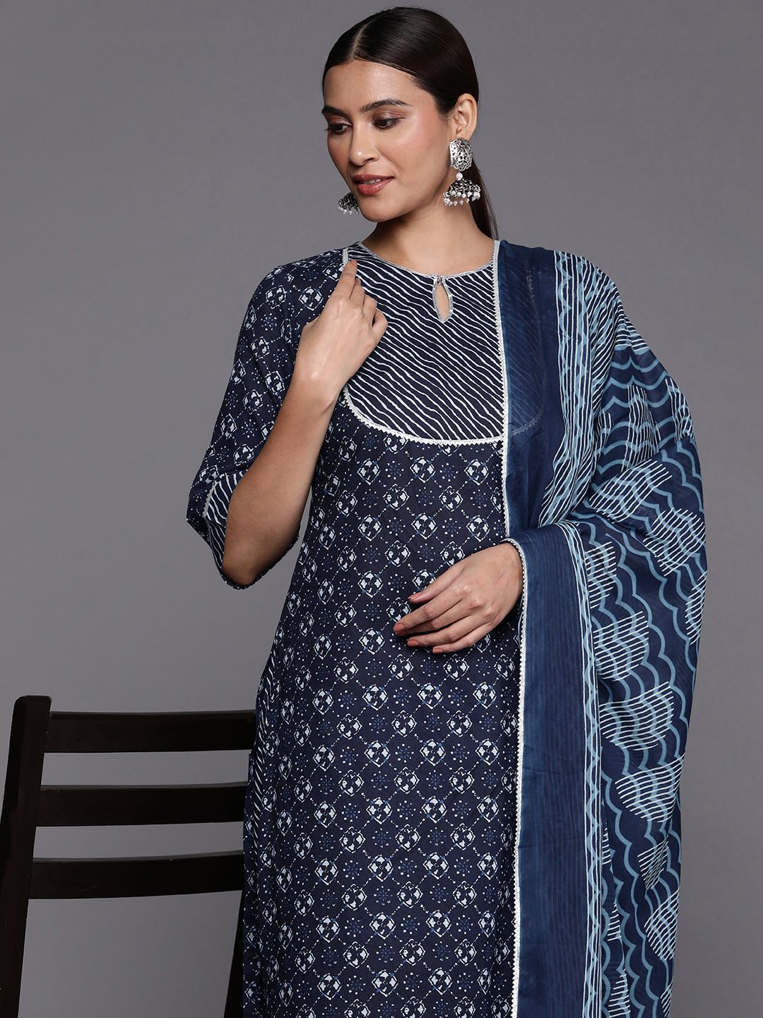 Libas Ethnic Motifs Yoke Design Regular Gotta Patti Cotton Kurta with Salwar & Dupatta