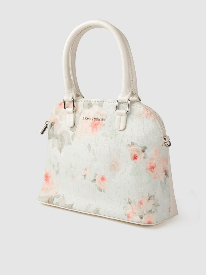 Lino Perros Blue & Pink Floral Print & Textured Structured Handheld Bag