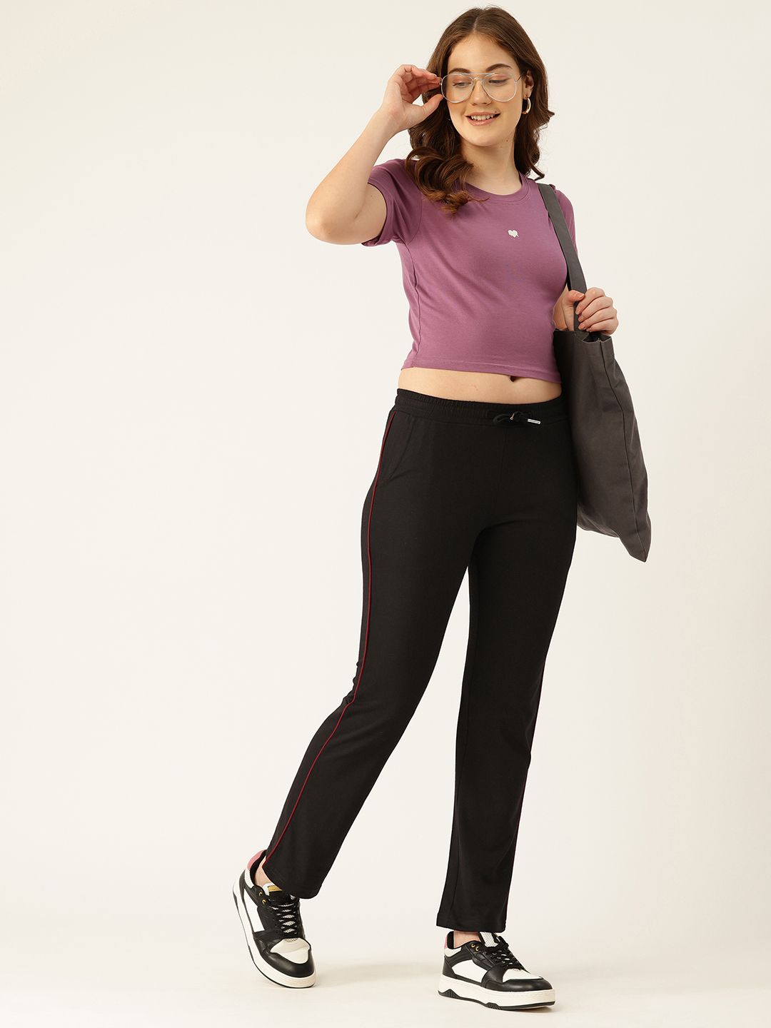 Monte Carlo Women Mid-Rise Regular Fit Track Pants with Contrast Piping