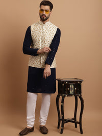 SOJANYA Ethnic Embroidered Sequinned Pure Cotton Kurta & Churidar With Nehru Jacket