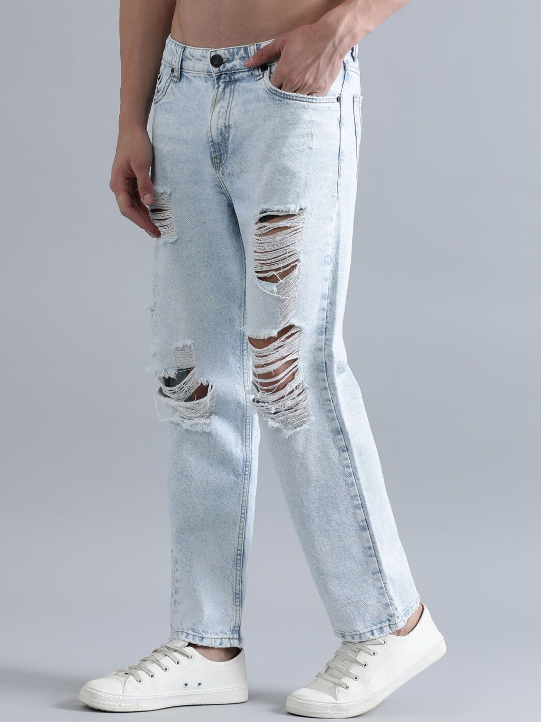 Bene Kleed Men Pure Cotton Relaxed Fit Highly Distressed Heavy Fade Jeans