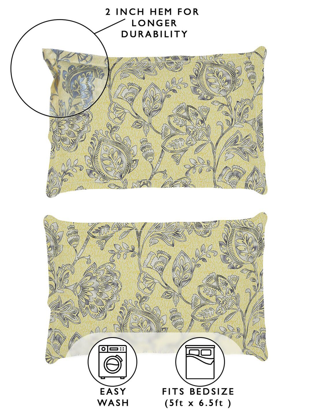 Story@home Cream & Grey Floral 180 TC Queen Bedsheet with 2 Pillow Covers