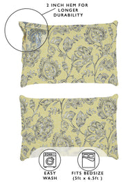 Story@home Cream & Grey Floral 180 TC Queen Bedsheet with 2 Pillow Covers