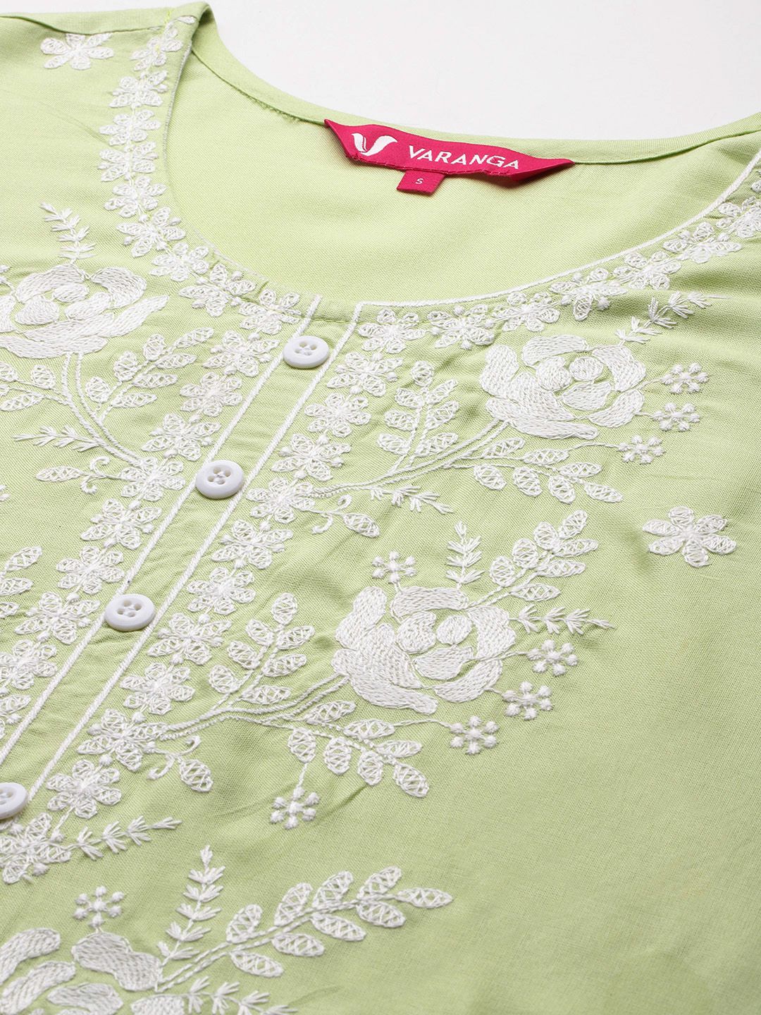 Varanga Floral Embroidered Chikankari Kurta With Trousers & Dupatta