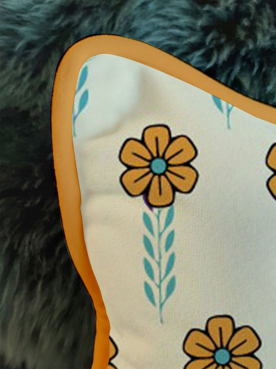 STITCHNEST Blue & Cream-Coloured Set of 5 Floral Velvet Square Cushion Covers