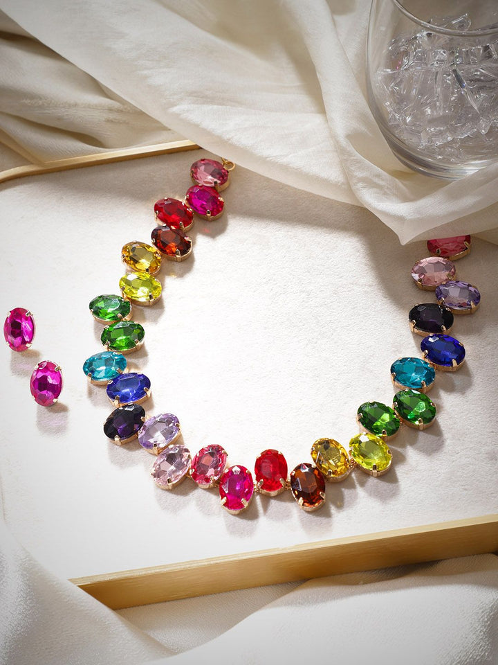 Rubans 18K Gold Plated Multicolor Crystal AD Gemstone-Studded Jewellery Set
