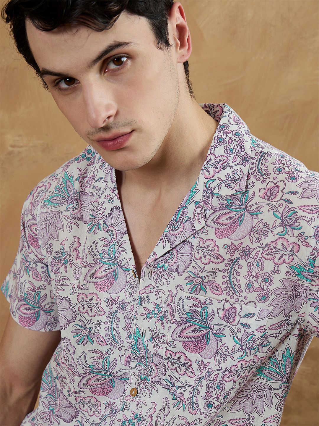 DENNISON Men White Regular Fit Floral Printed Casual Shirt