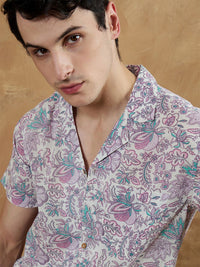DENNISON Men White Regular Fit Floral Printed Casual Shirt