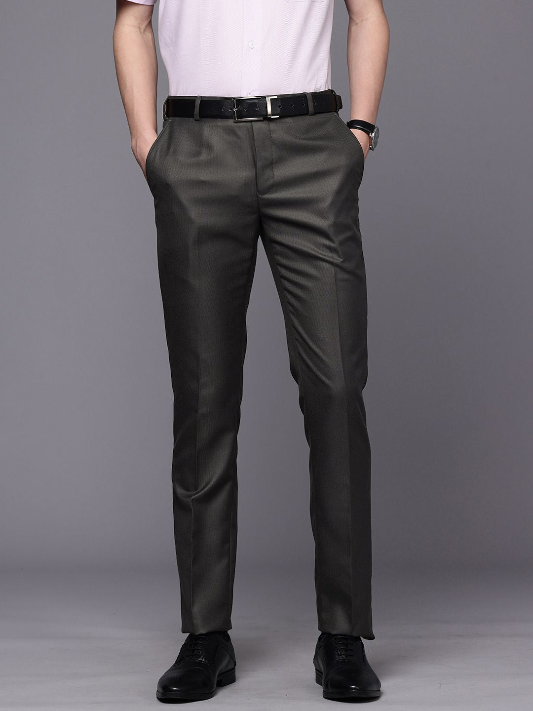 Raymond Men Textured Slim Fit Formal Trousers