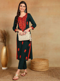 KALINI Floral Embroidered Thread Work Straight Kurta