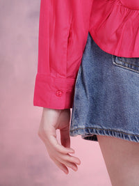 DressBerry Women Ruffled Spread Collar Casual Crop Shirt