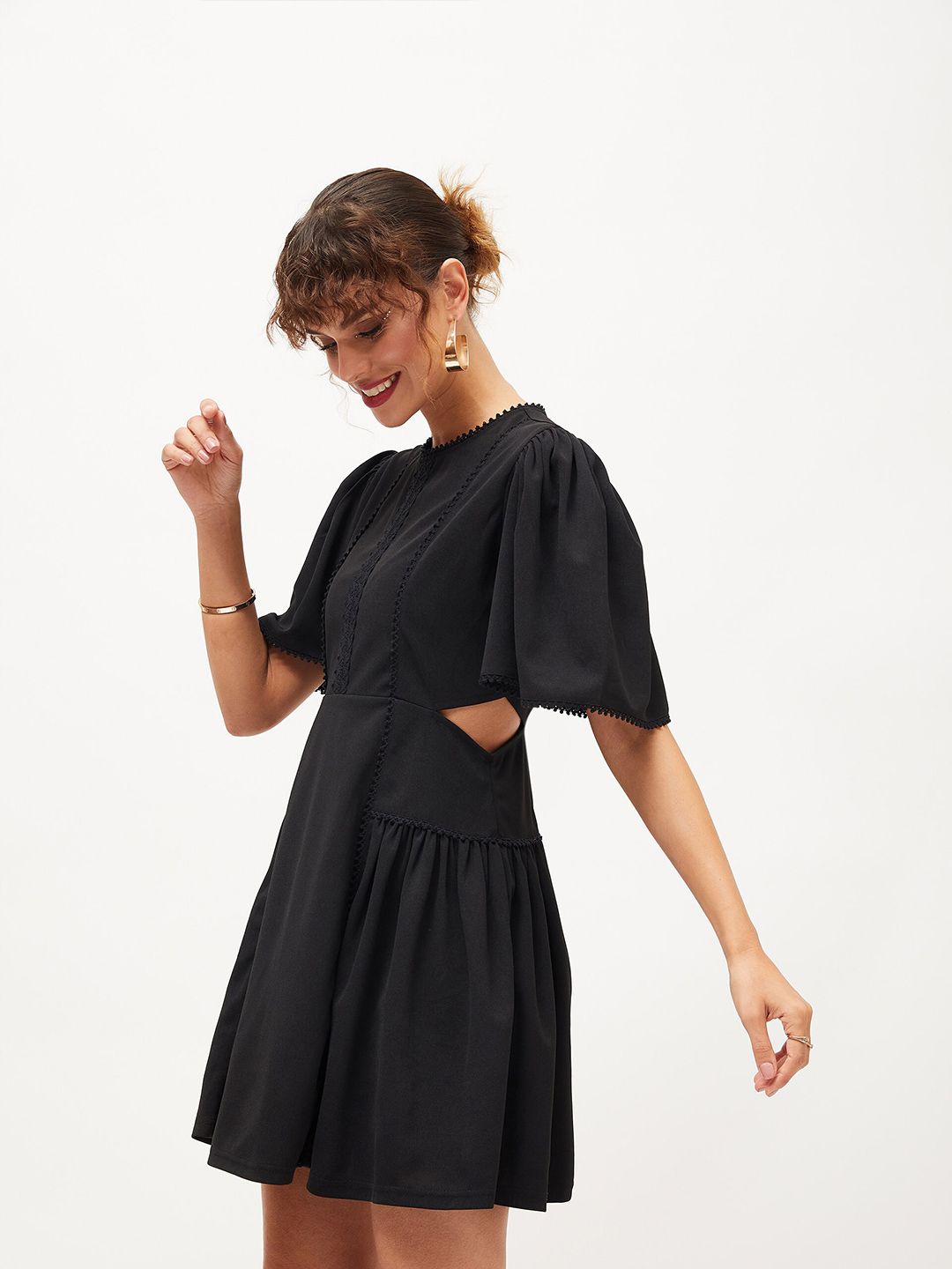 SASSAFRAS Flared Sleeve Fit & Flare Dress
