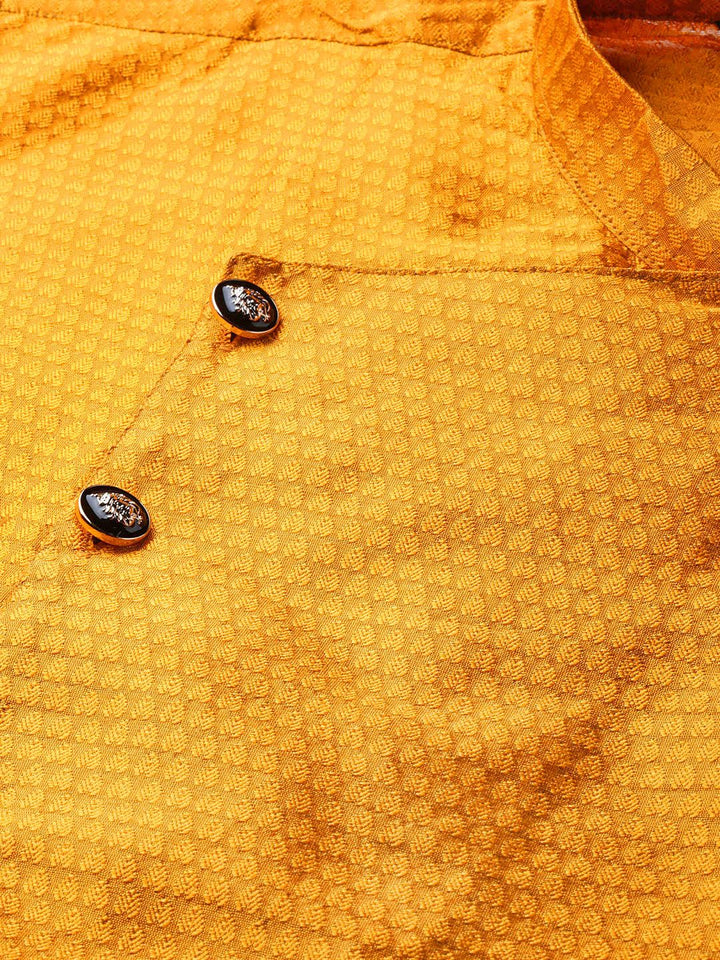 SOJANYA Men Mustard Yellow Woven Design Angrakha Straight Kurta