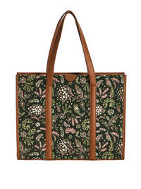 TEAL BY CHUMBAK Printed Shopper Handheld Bag with Fringed