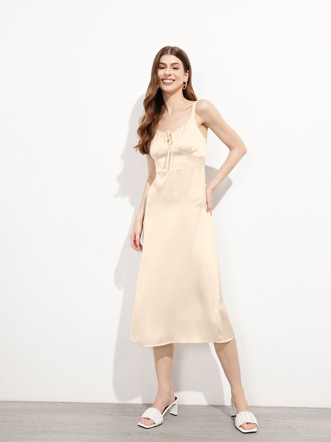 DressBerry Porcelain White Girlcore Edit Satin Midi Dress