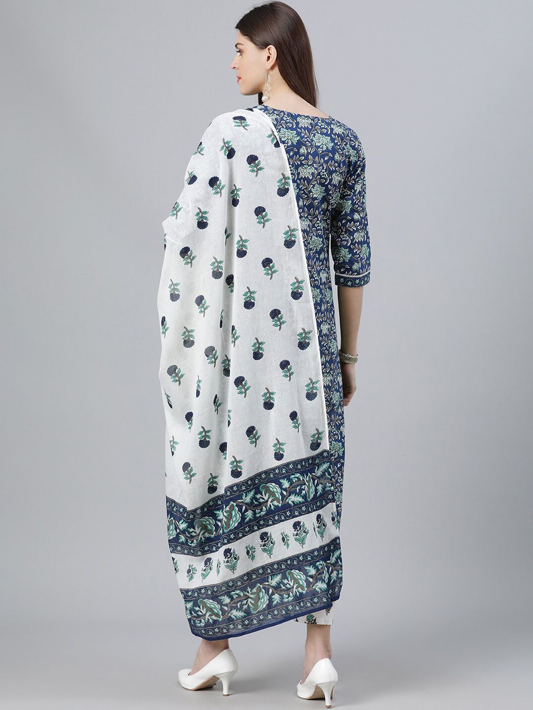 Libas Women Blue Printed Kurta with Palazzos & Dupatta