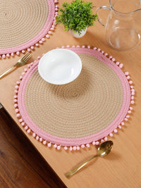 HOSTA HOMES Beige & Pink Self Design Pure Cotton Table Placemat
