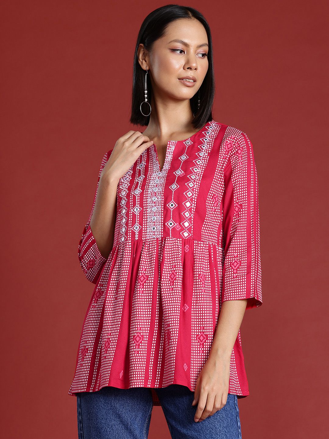 all about you Geometric Printed Mirror Work Festive Kurti