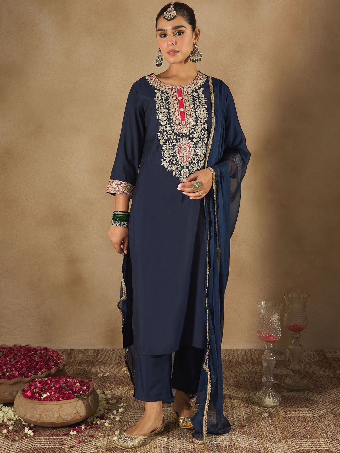 Indo Era Women Ethnic Motifs Yoke Design Regular Kurta with Trousers & Dupatta