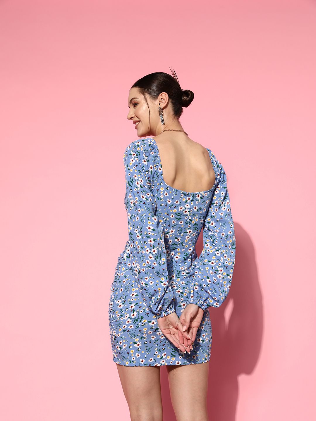 Berrylush Floral Crepe Bodycon Mini Dress
