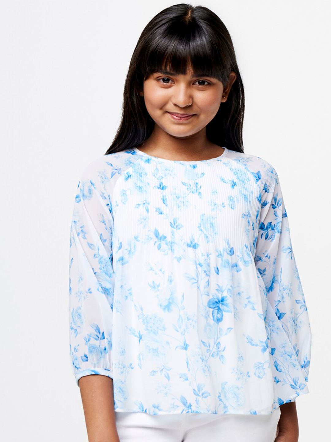 AND Girls Floral Printed Raglan Sleeve Top