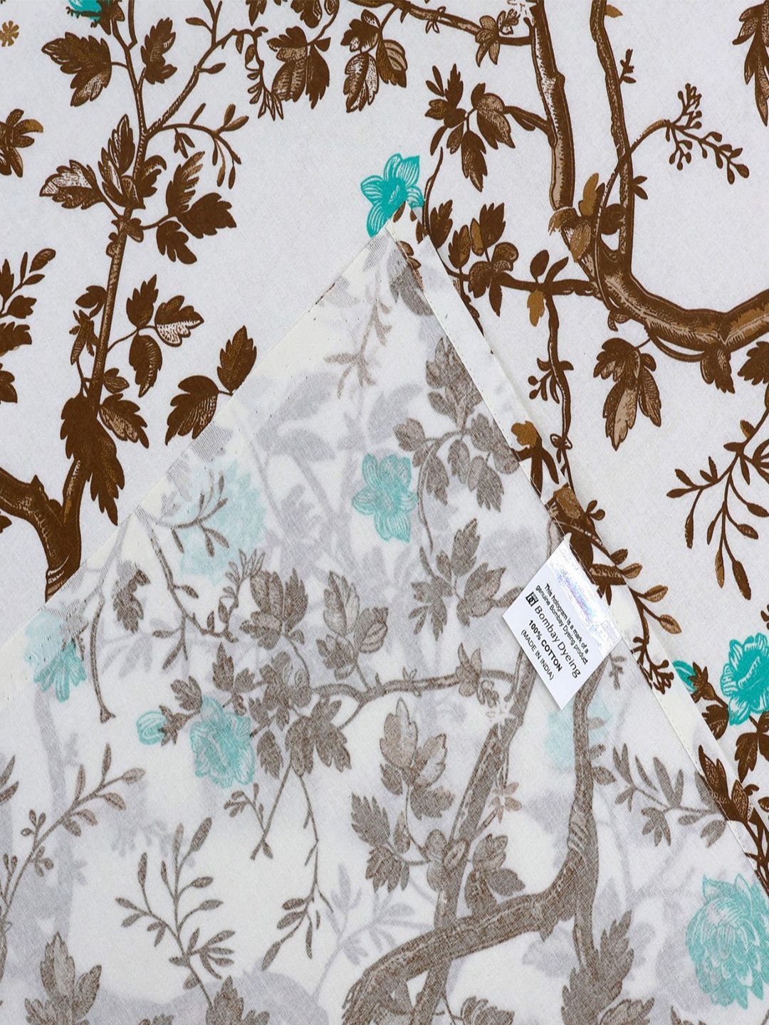 BOMBAY DYEING Brown Floral Cotton 144 TC Fitted Queen Bedsheet Set-1.52cmX1.98 cmX 30 cm