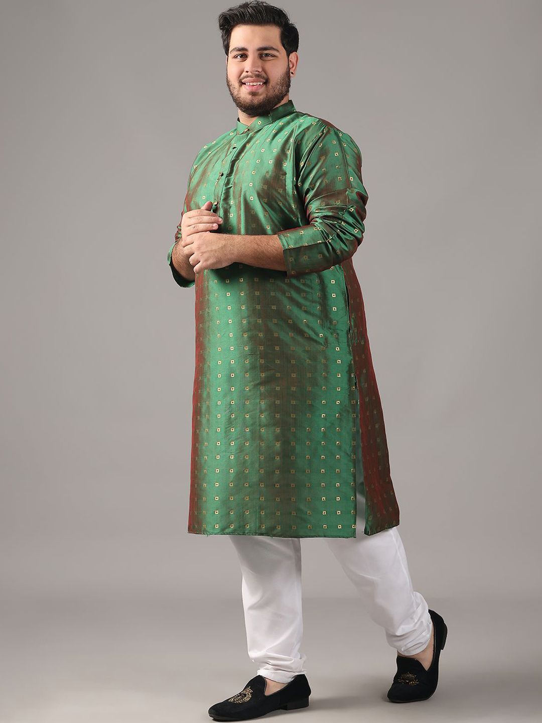SOJANYA PLUS Plus Size Lelaki Rekaan Tenun Geometrik Kurta Lurus Dengan Piyama