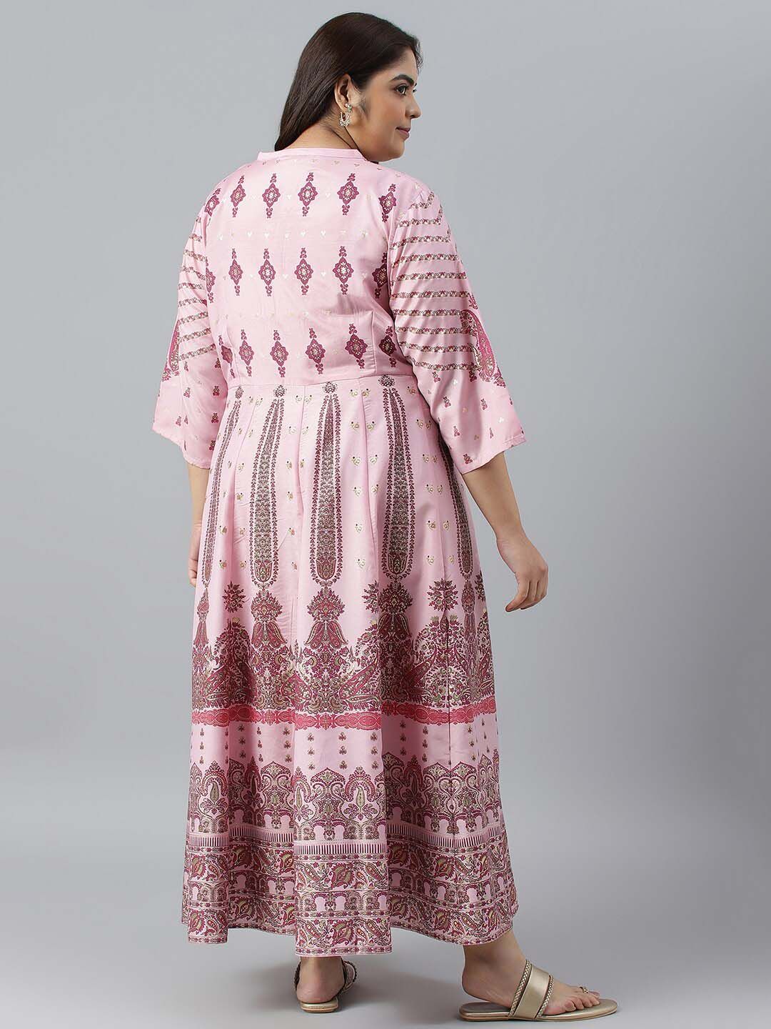 W Plus Size Ethnic Motifs Printed Keyhole Neck Maxi Fit & Flare Ethnic Dress