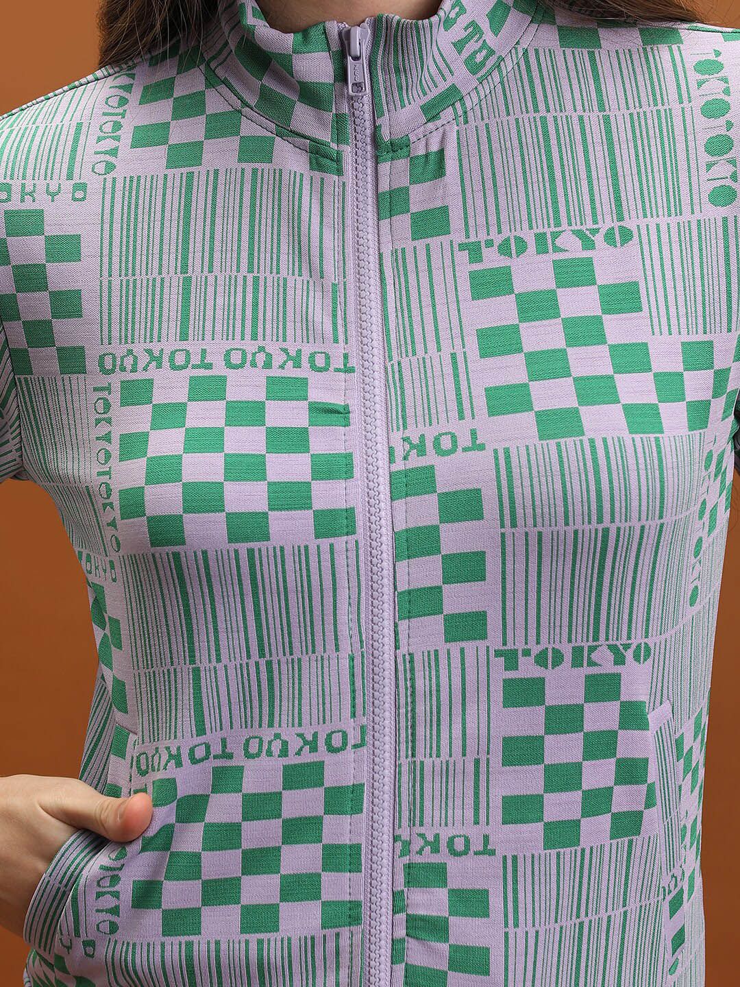 Tokyo Talkies Grey Geometric Printed Mock Collar Jacquard Open Front Jacket