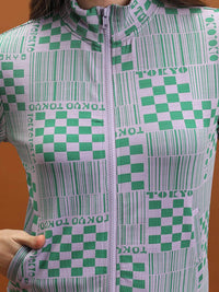 Tokyo Talkies Grey Geometric Printed Mock Collar Jacquard Open Front Jacket