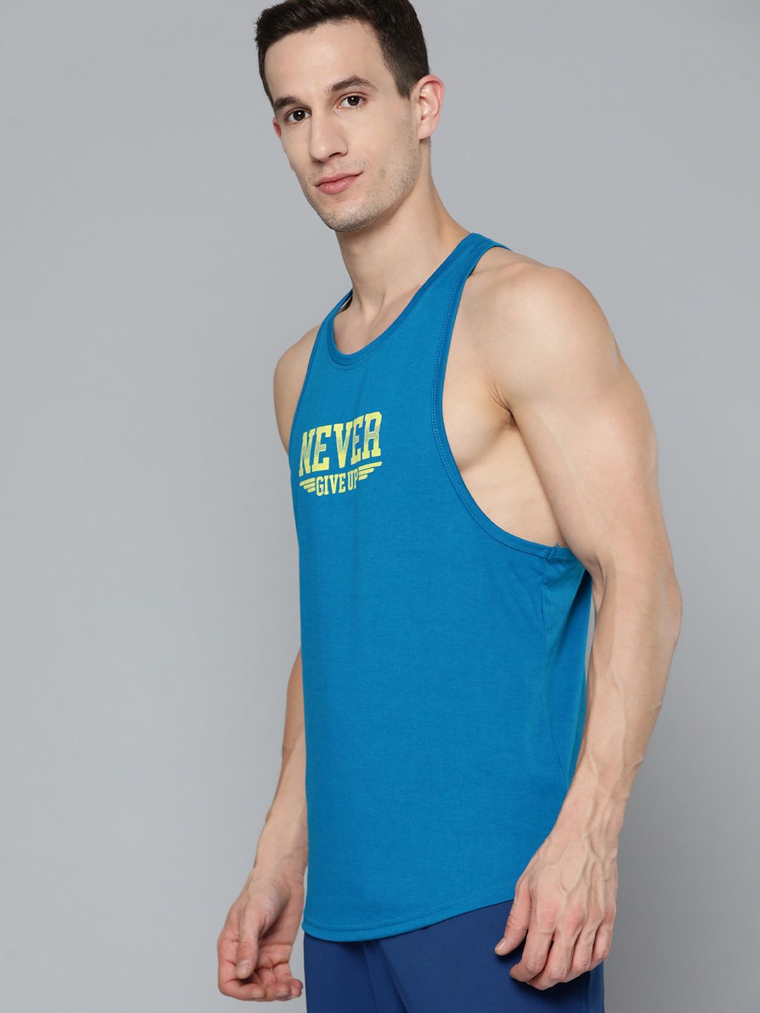 HRX By Hrithik Roshan Training Men Blue Blast Bio-Wash Brand Carrier Tshirts