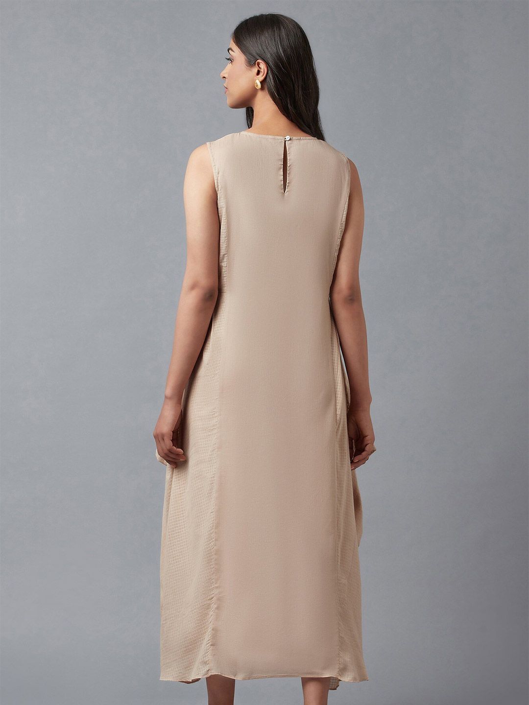 W Beige Ethnic Motifs A-Line Midi Dress