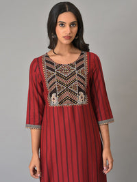 W Women Round Neck Striped Kurta