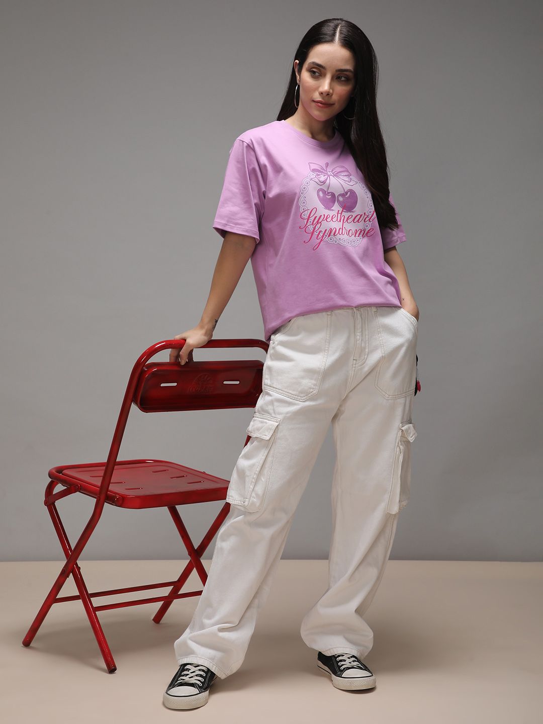 DILLINGER Women Short Sleeve Oversized Crew Neck Printed Tshirt