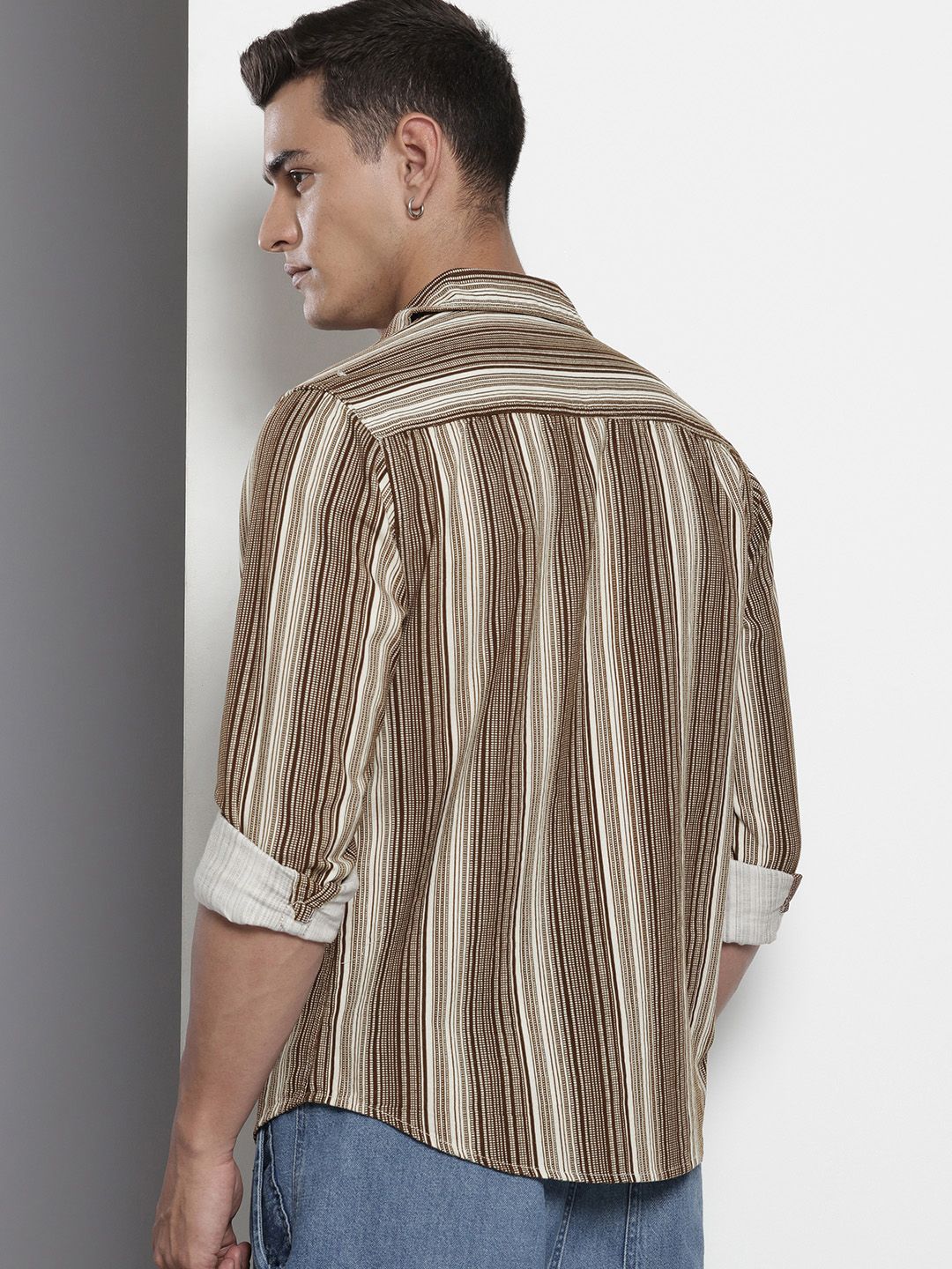 The Indian Garage Co Pure Cotton Striped Corduroy Casual Shirt