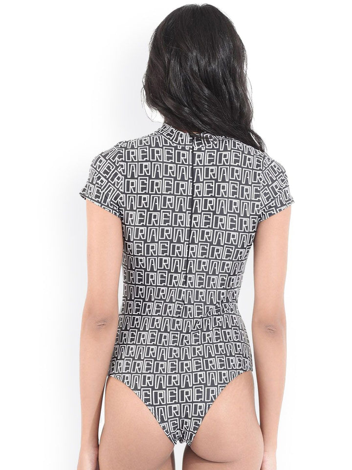 RAREISM Printed Halter Neck Self Design Swim Bodysuit