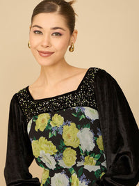 Antheaa Women Floral Printed Embellished Fit & Flare Dress