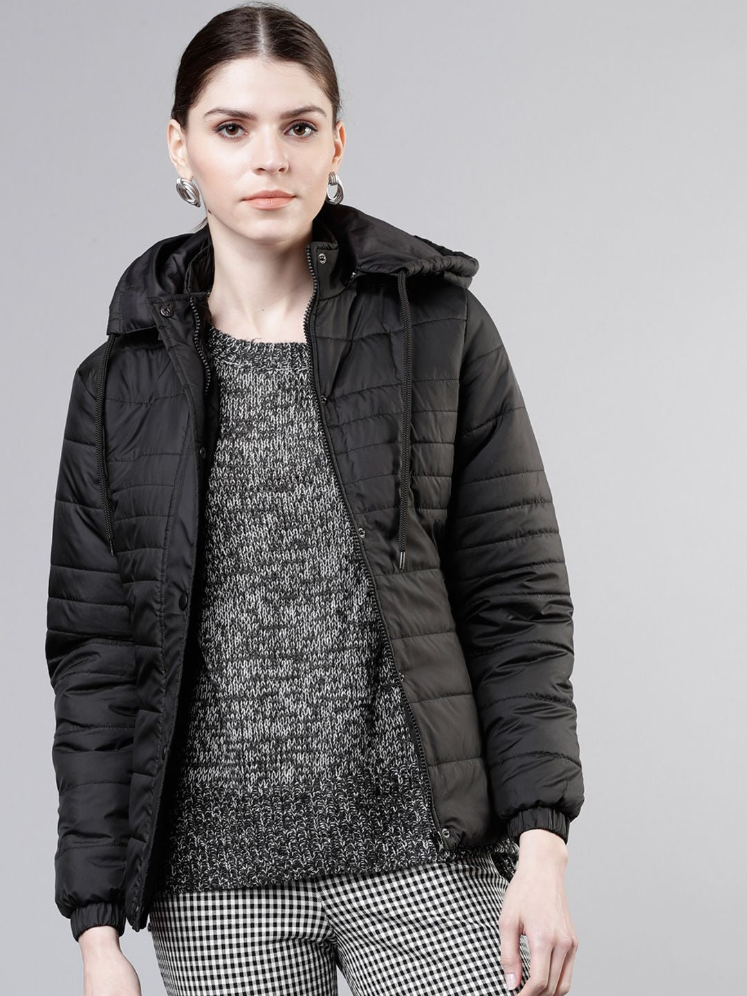 Tokyo Talkies Women Black Solid Puffer Jacket